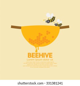 Beehive With Bees Vector Illustration