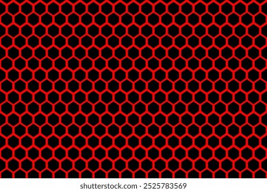 Beehive of black hexagons against a red background, creating a striking honeycomb effect. The bright black hexagons stand out sharply, giving the design a modern, bold, and industrial feel.