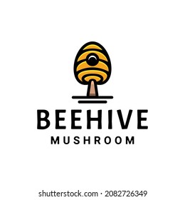 Beehive combination with mushroom in white background, template vector logo design