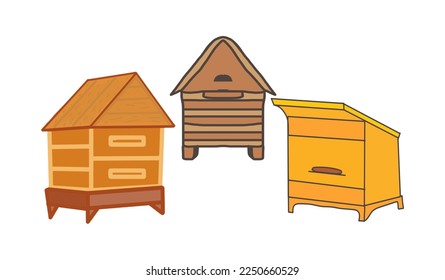 Beehive, different houses for bees, color illustration, on a transparent background, for design and print