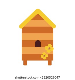 colmena con flores sobre un fondo blanco. Ilustración vectorial plana