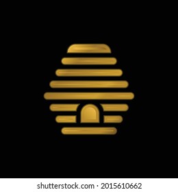 Beehive gold plated metalic icon or logo vector