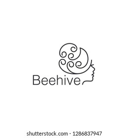 Beehive Hairdo Logo Template. Line Art Design Vector