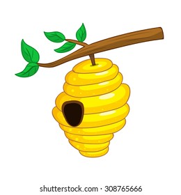 beehive hanging from a branch isolated on white background