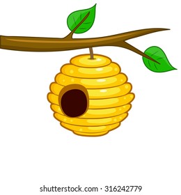 beehive hanging from a branch isolated on white background