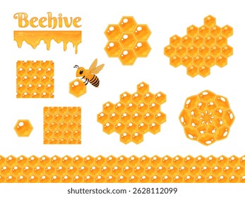 Beehive and honey illustration set