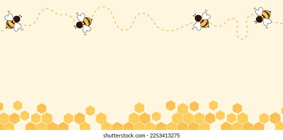 Señal de miel de abejorra con dibujos animados de abejas e ilustración de vector de línea de puntos.