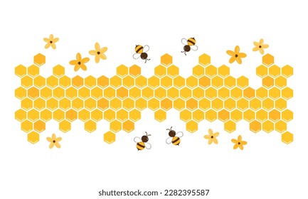 Señal de miel de abeja con dibujos de abejas y flor linda aislada en ilustración vectorial de fondo blanco.