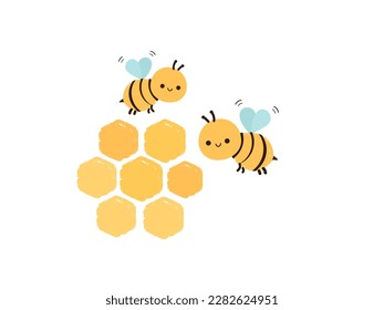 Beehive honey sign with bee cartoons isolated on white background vector illustration.