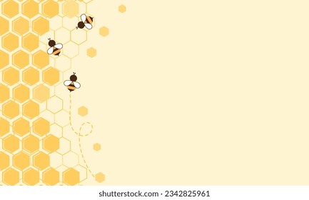 Señal de miel de abeja y caricaturas de abejas sobre ilustración vectorial de fondo amarillo.