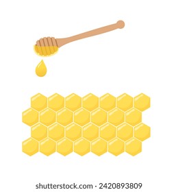 Beehive honey sign and honey dipper icon sign isolated on white background vector illustration.