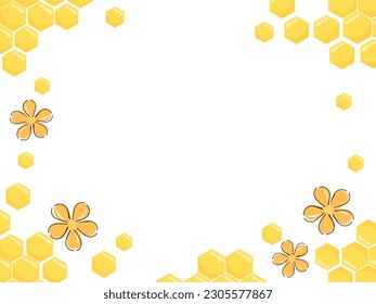 Señal de miel de abejorra con células de rejilla hexagonal y flor tierna sobre ilustración vectorial de fondo blanco.