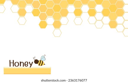 Señal de miel de abejorra con celdas de cuadrícula hexagonales, letra escrita a mano y caricatura de abejas sobre ilustración vectorial de fondo blanco. 