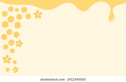 Beehive honey sign with hexagon grid cells, flower and honey drop on yellow background vector illustration.