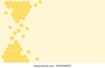 Signo de miel de abeja con celdas de cuadrícula hexagonal en vector de fondo amarillo.