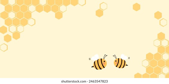 Beehive honey sign with hexagon grid cells and bee logo on yellow background vector.