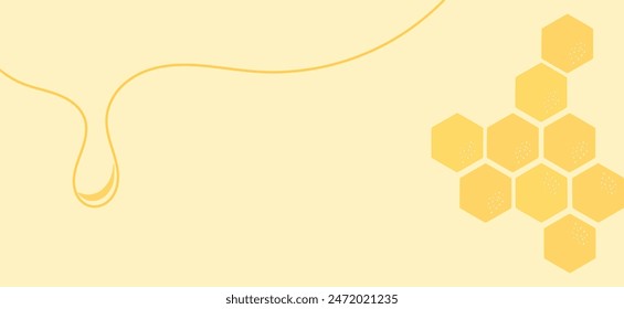 Beehive honey sign with hexagon grid cells and honey drop line on yellow background vector.