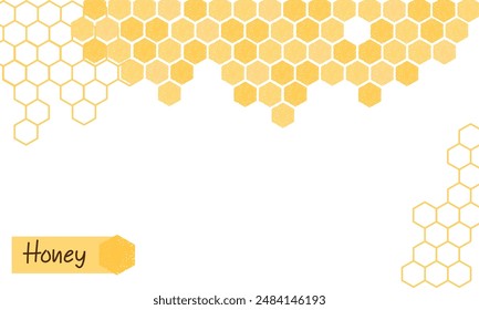 Signo de miel de abeja con celdas de cuadrícula hexagonal y signo de miel Vector de Anuncio.