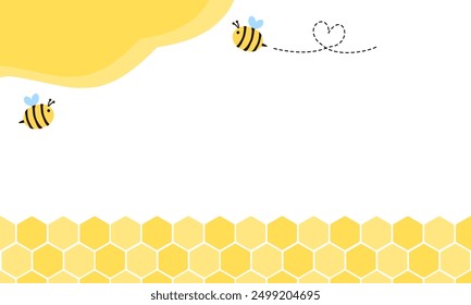 Beehive honey sign with hexagon grid cells and bee cartoons on white background vector.