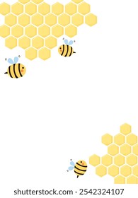 Beehive honey sign with hexagon grid cell and bee cartoons on white background vector.