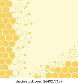 Beehive honey sign with hexagon grid cells, bee cartoons, wild flower and green branch on yellow background vector illustration. EPS 10 . 