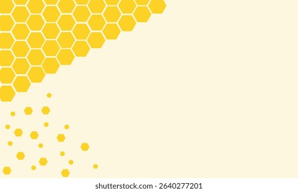 Beehive honey sign with hexagon grid cells, bee cartoons, wild flower and green branch on yellow background vector illustration. EPS 10 . 