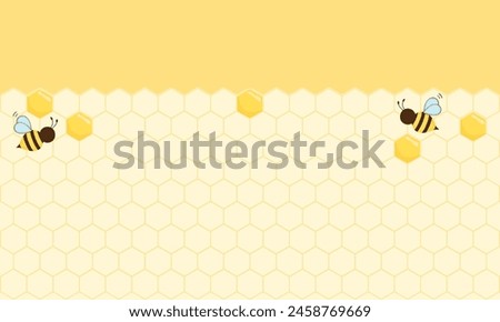 Beehive honey sign with hexagon grid cells and bee cartoons on yellow background vector.