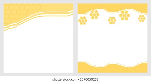 Beehive honey signs with hexagon grid cells and honey wave on white backgrounds vector.