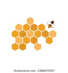 Colmena de abeja con ilustración vectorial de dibujos animados de abejas aislada en fondo blanco.