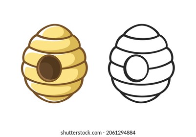 Beehive honeycomb colored and line art cartoon clipart set vector illustration. Easy simple coloring activity for children