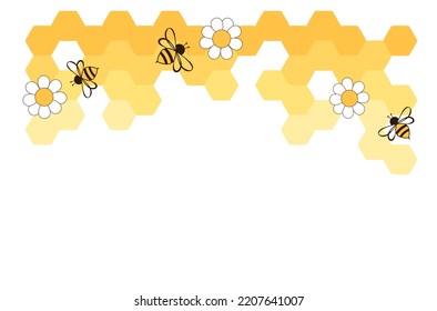 Beehive honeycomb, daisy flower and bee cartoons on white background vector illustration.