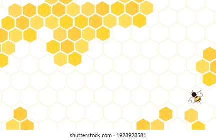 Beehive honeycomb with hexagon grid cells and bee cartoon background vector illustration.