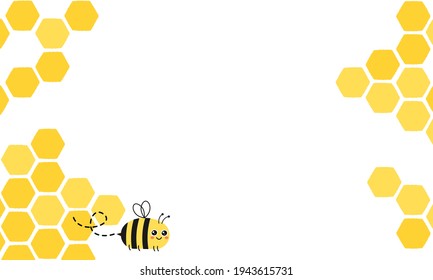 Beehive honeycomb with hexagon grid cells and bee cartoon on white background vector illustration.