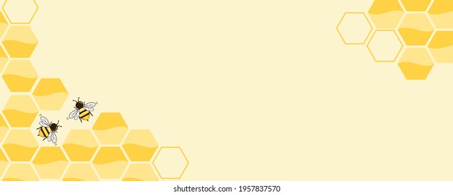 Beehive honeycomb with hexagon grid cells and bee icon on yellow background vector illustration.