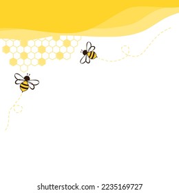 Beehive honeycomb with hexagon grid cells and bee cartoons logo on white background vector illustration.