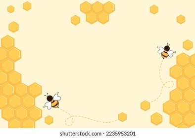 Beehive honeycomb sign with bee cartoons on yellow background vector illustration.