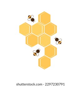 Logo de signos de panelito de abeja con dibujos de abejas aislados en ilustración vectorial de fondo blanco.