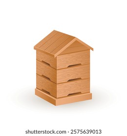 Beehive house in flat design. Wooden apiary building for honey bees. Vector illustration isolated.