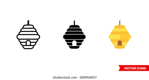 Beehive icon of 3 types: color, black and white, outline. Isolated vector sign symbol.