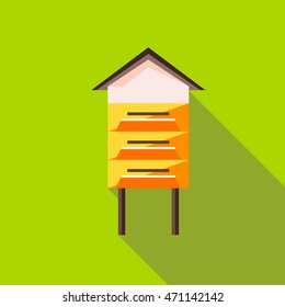 Beehive icon in flat style with long shadow. Bee house symbol