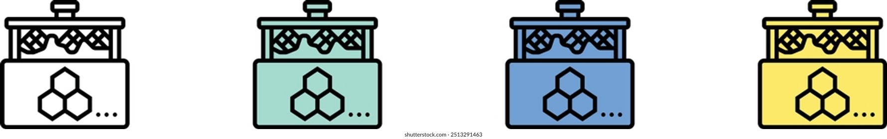 beehive icon. Outline, Green, Blue and Yellow Style Design Isolated On White Background
