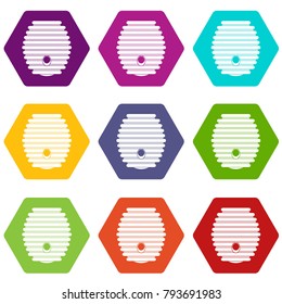 Beehive icon set many color hexahedron isolated on white vector illustration
