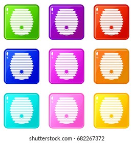 Beehive icons of 9 color set isolated vector illustration