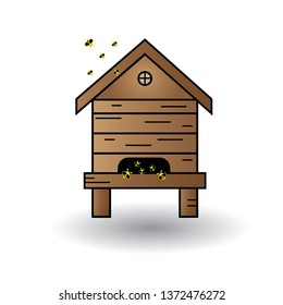 Beehive illustration vector isolated on white background. Beekeeping the honey bee colonies  