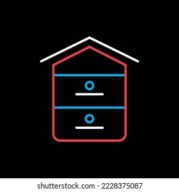 Colmena aislada en un icono de fondo oscuro. Signo de animal de granja. Símbolo gráfico para el diseño del sitio web, logotipo, aplicación, interfaz de usuario. Ilustración del vector