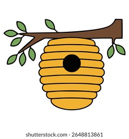 beehive on a tree nature source flat color vector illustration template design
