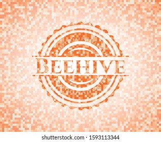 Beehive orange tile background illustration. Square geometric mosaic seamless pattern with emblem inside.