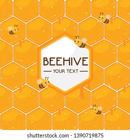 Beehive template with little bee. Beehive background.