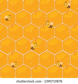 Beehive template with little bee. Beehive background.