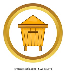 Beehive vector icon in golden circle, cartoon style isolated on white background